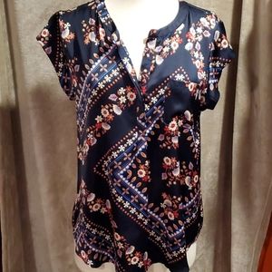 Liz Claiborne Blue Print Blouse Top Medium
